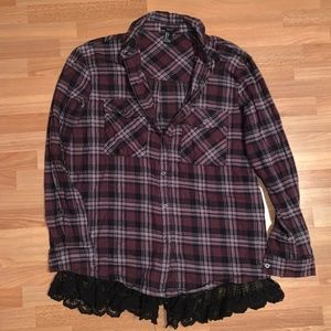 Forever 21 Oversized Flannel with Lace Trim